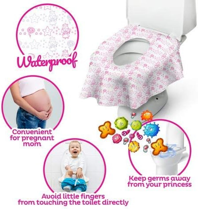 Princess Disposable Toilet Seat Cover for Kids 20 Pack, XL, Waterproof & Individually Wrapped Toddler Toilet Covers Disposable for Travel, Potty Liners for Toddlers, Potty Training for Girls and Boys