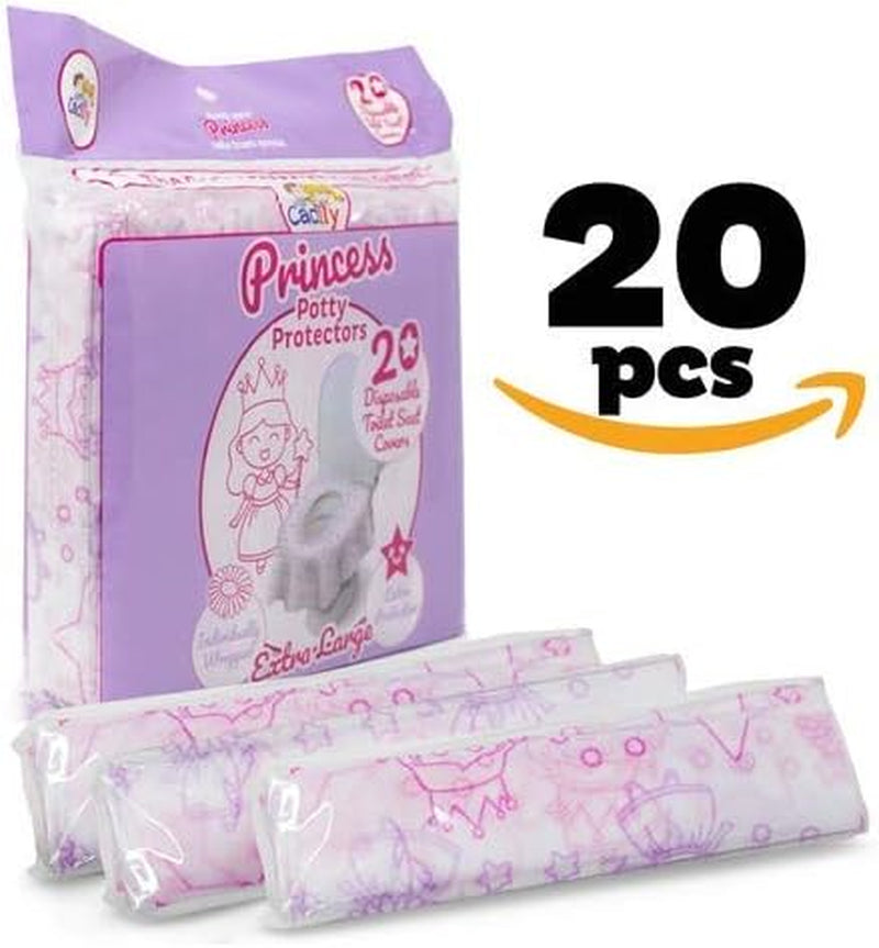 Princess Disposable Toilet Seat Cover for Kids 20 Pack, XL, Waterproof & Individually Wrapped Toddler Toilet Covers Disposable for Travel, Potty Liners for Toddlers, Potty Training for Girls and Boys