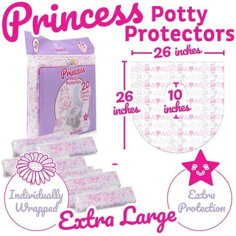 Princess Disposable Toilet Seat Cover for Kids 20 Pack, XL, Waterproof & Individually Wrapped Toddler Toilet Covers Disposable for Travel, Potty Liners for Toddlers, Potty Training for Girls and Boys